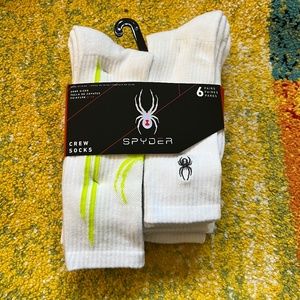 Spyder Mens' Crew Socks 5 Pairs Big Logo Black Gray White Shoe Size 6-12 - NWT